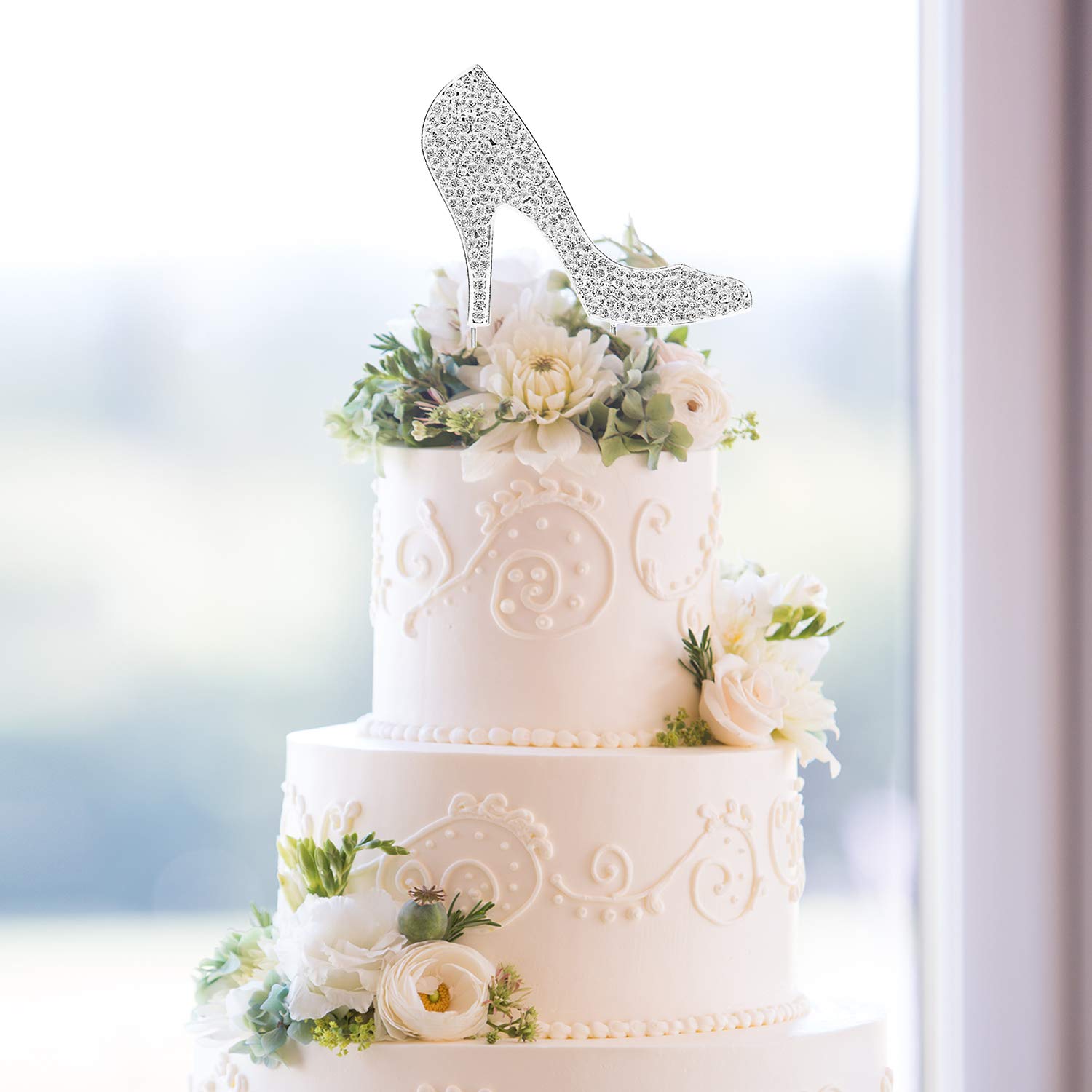 Amazon.com: LINGTEER High Heel Silver Rhinestone Crystal Cake